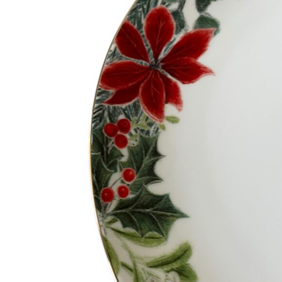 Grace Teaware Christmas Poinsettia Porcelain Cake Stand Holiday Holly New - Picture 10 of 12